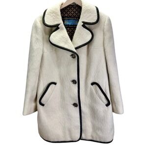 VTG Lodenfrey Austria Coat Womens Size 16 Cream Wool Mohair Mid Century Scandi
